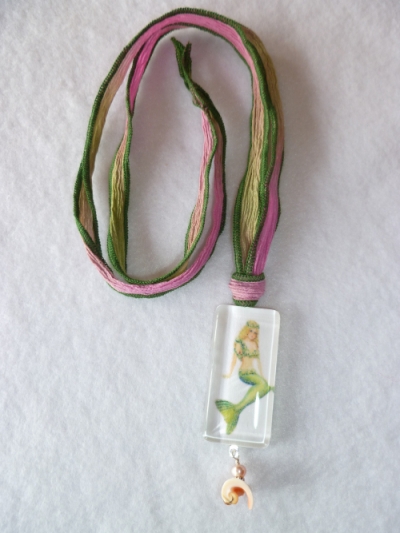 Glass Tile Necklace-Mermaid